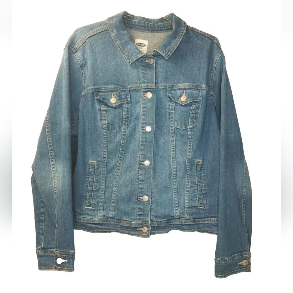 Old Navy Trucker Jean Jacket Woman XXL Cropped Fairy Grunge Blue Stretch Denim